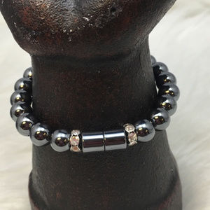 Hematite & Rhinestone Beaded Bracelet